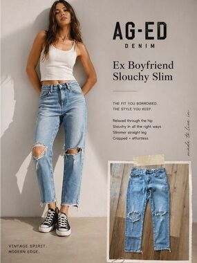 AG-ED Ex Boyfriend Slouchy Slim Jeans - Light Blue size 27